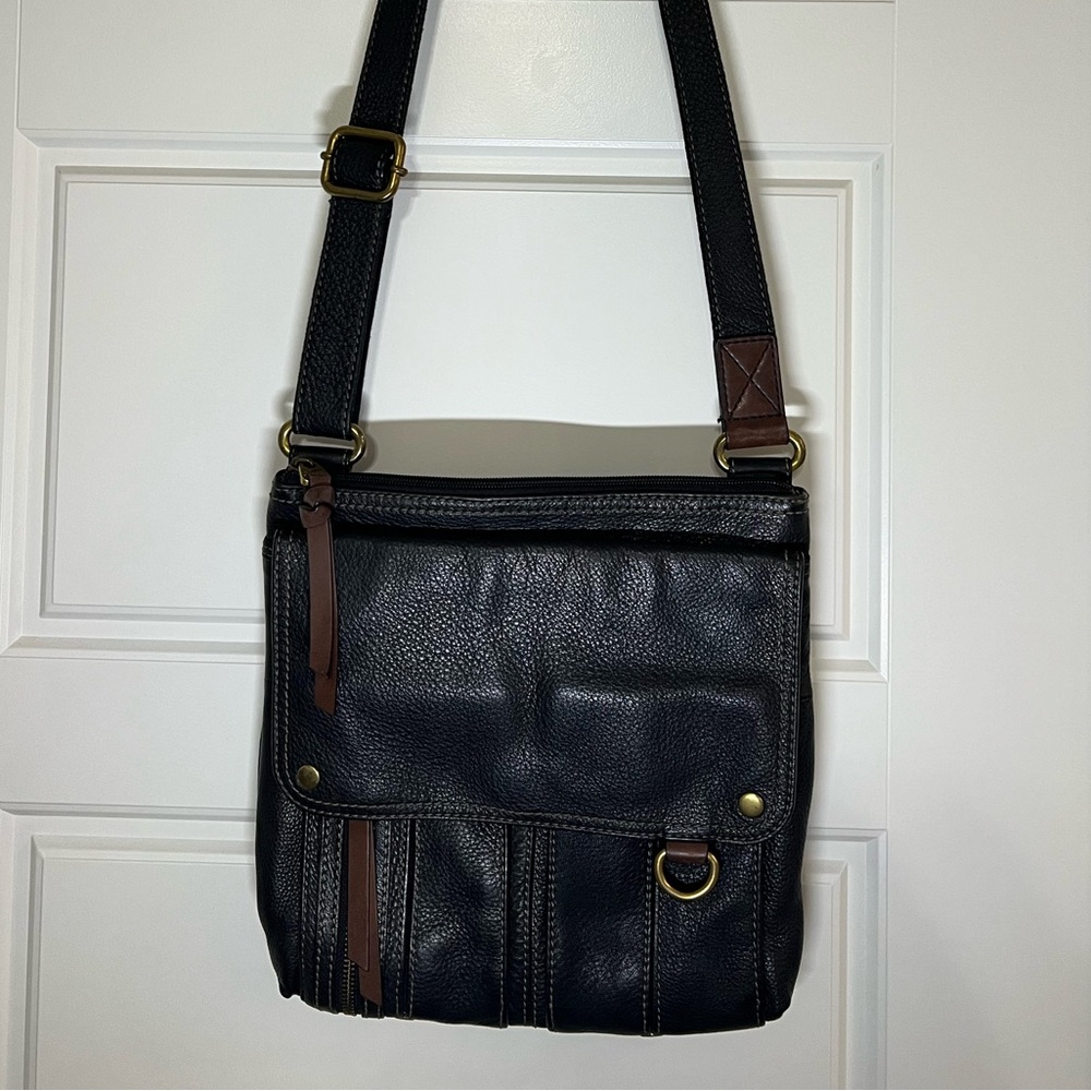 Fossil Black and Brown Very Soft Leather Crossbody